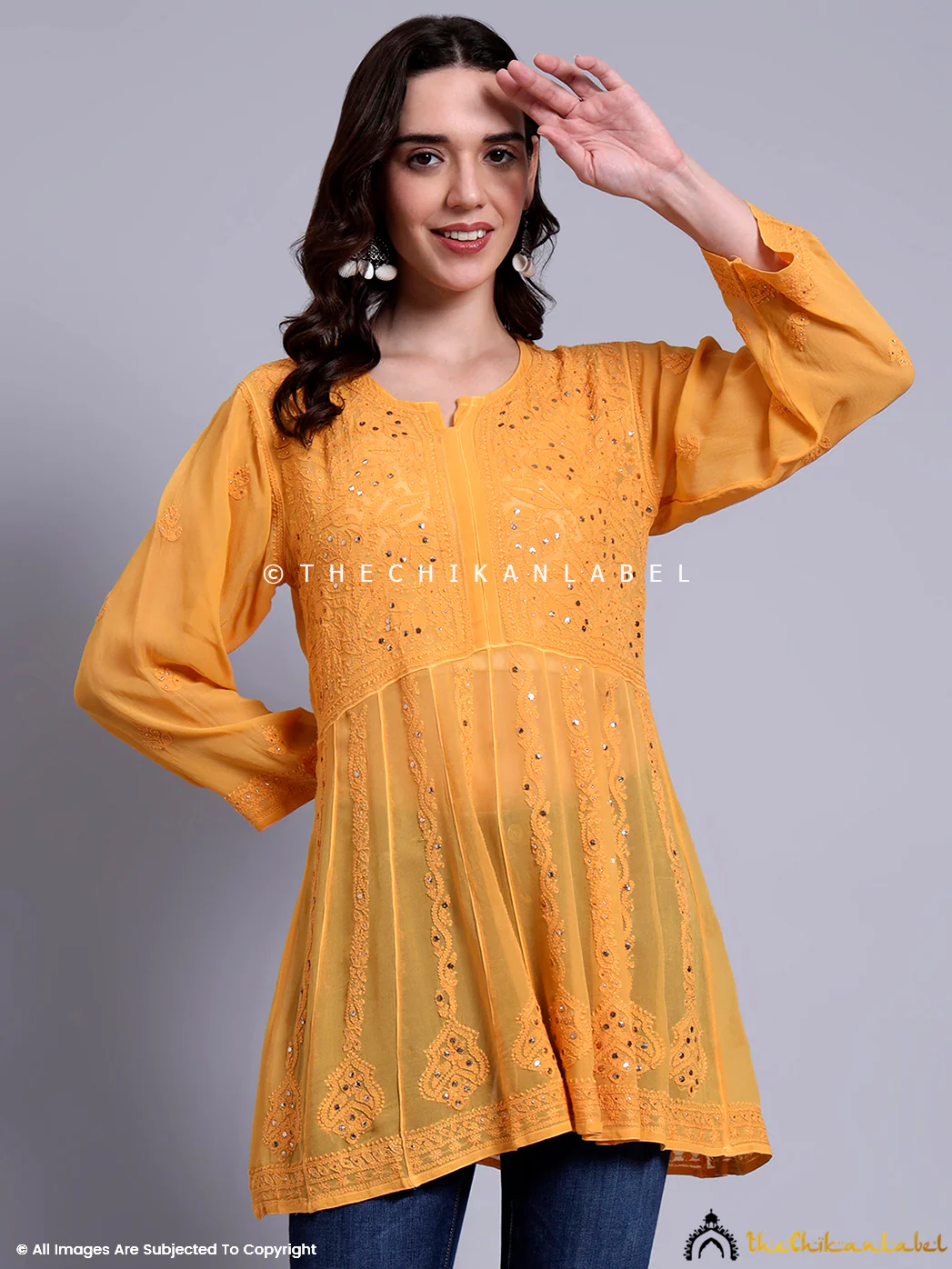 Drashi Viscose Chikankari Peplum Top - Yellow