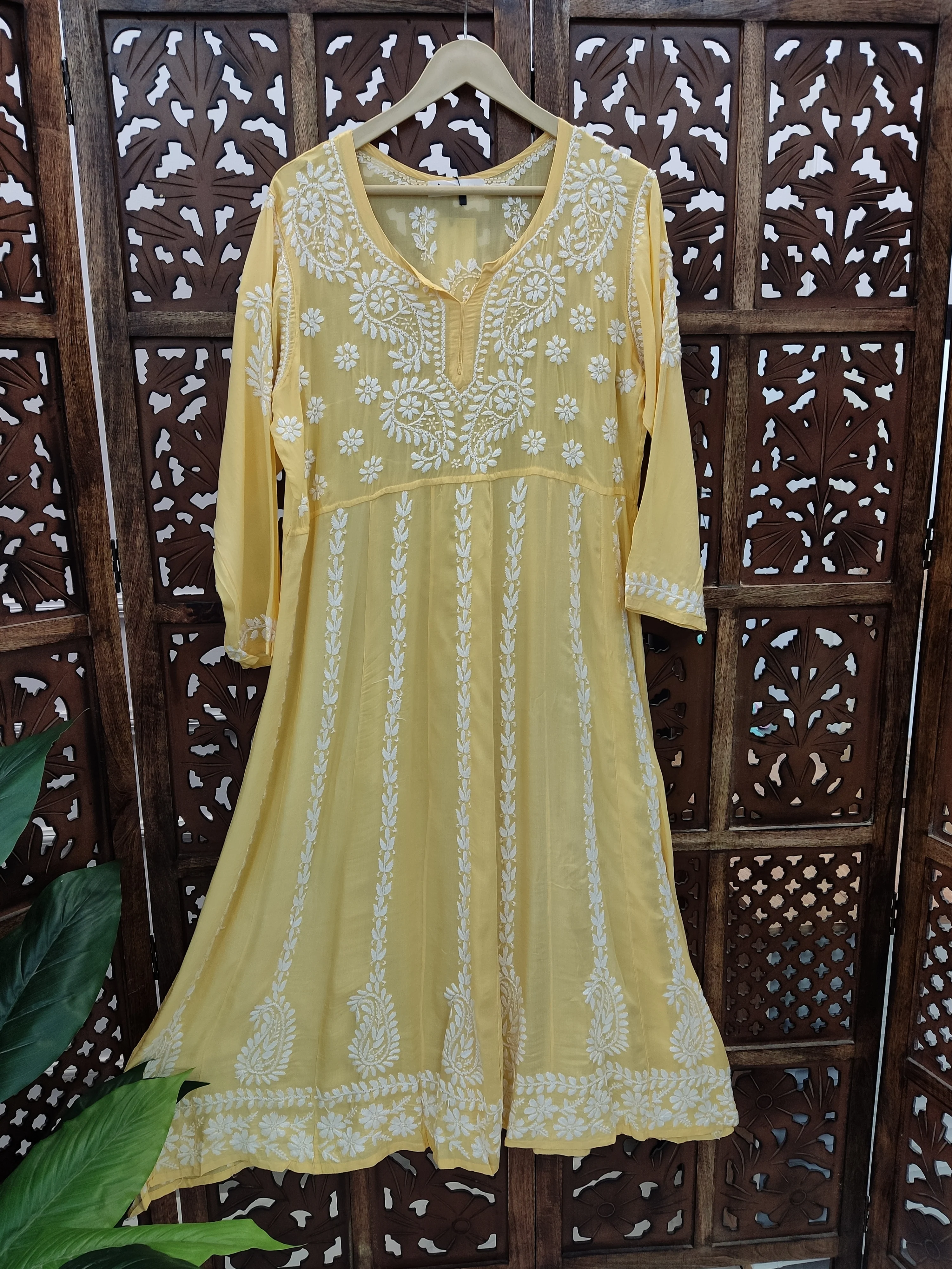 Yellow Modal Chikankari Anarkali Kurti - Image 2