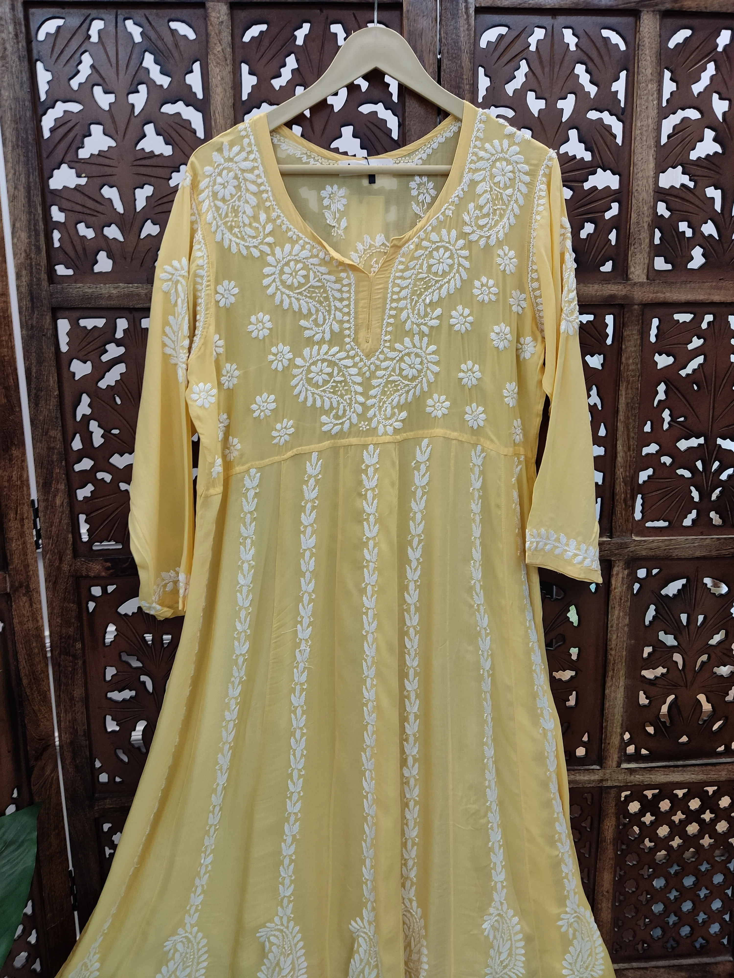Yellow Modal Chikankari Anarkali Kurti - Image 3