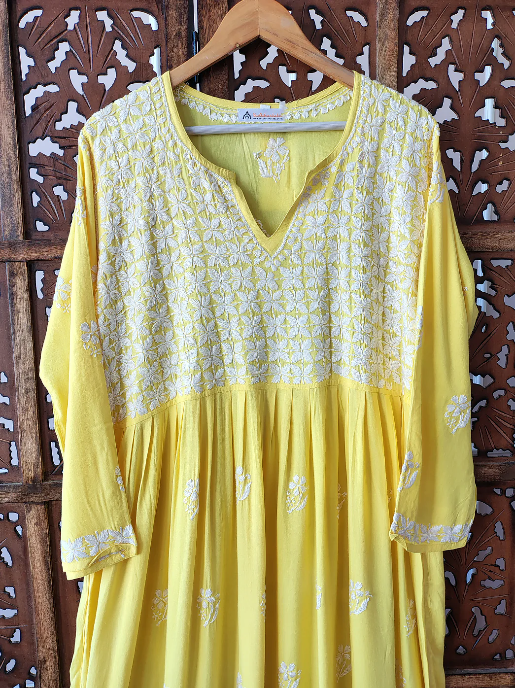 Yellow Modal Chikankari Kurti - Image 3