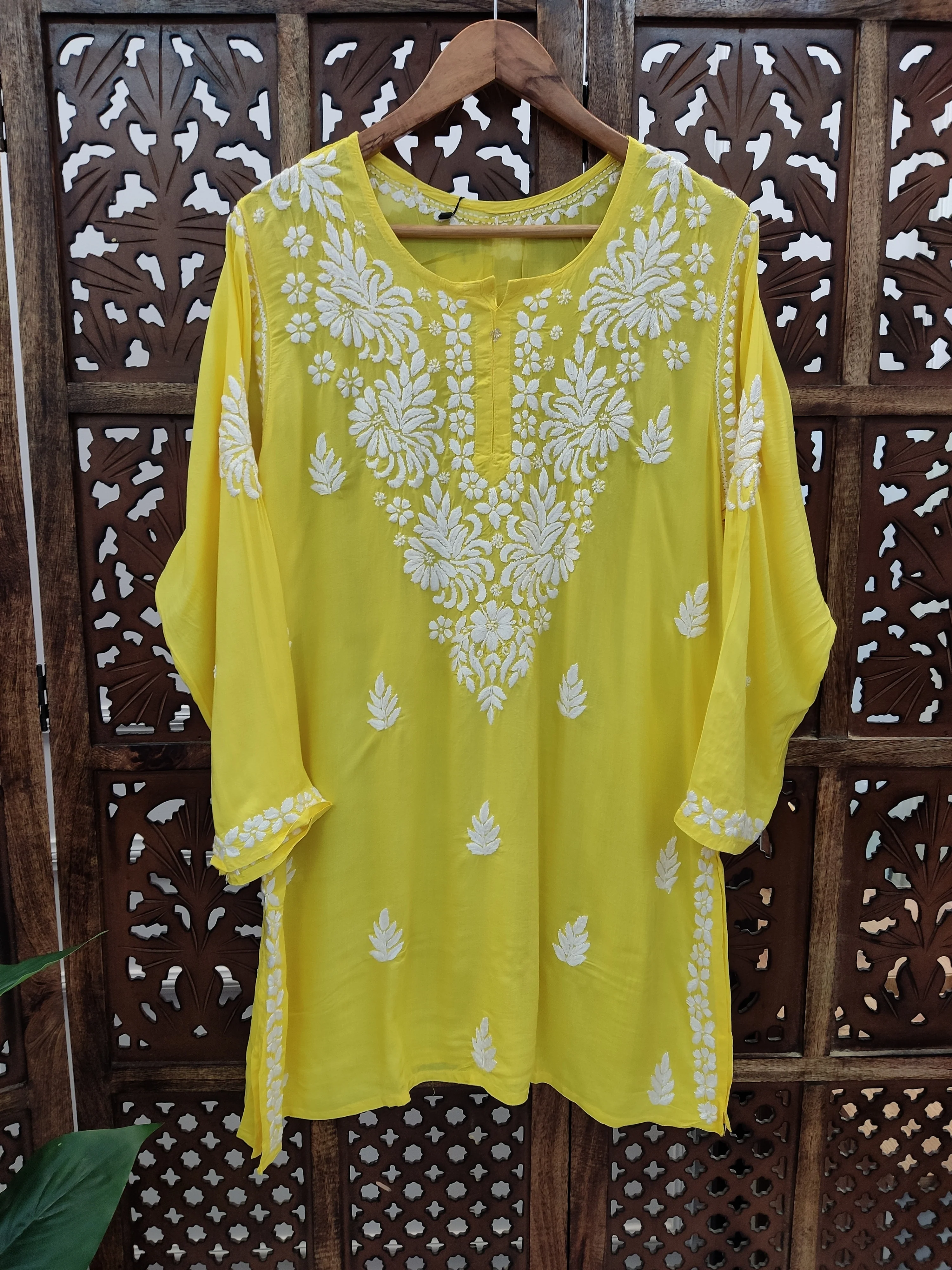 Yellow Modal Chikankari Short Top - Image 2