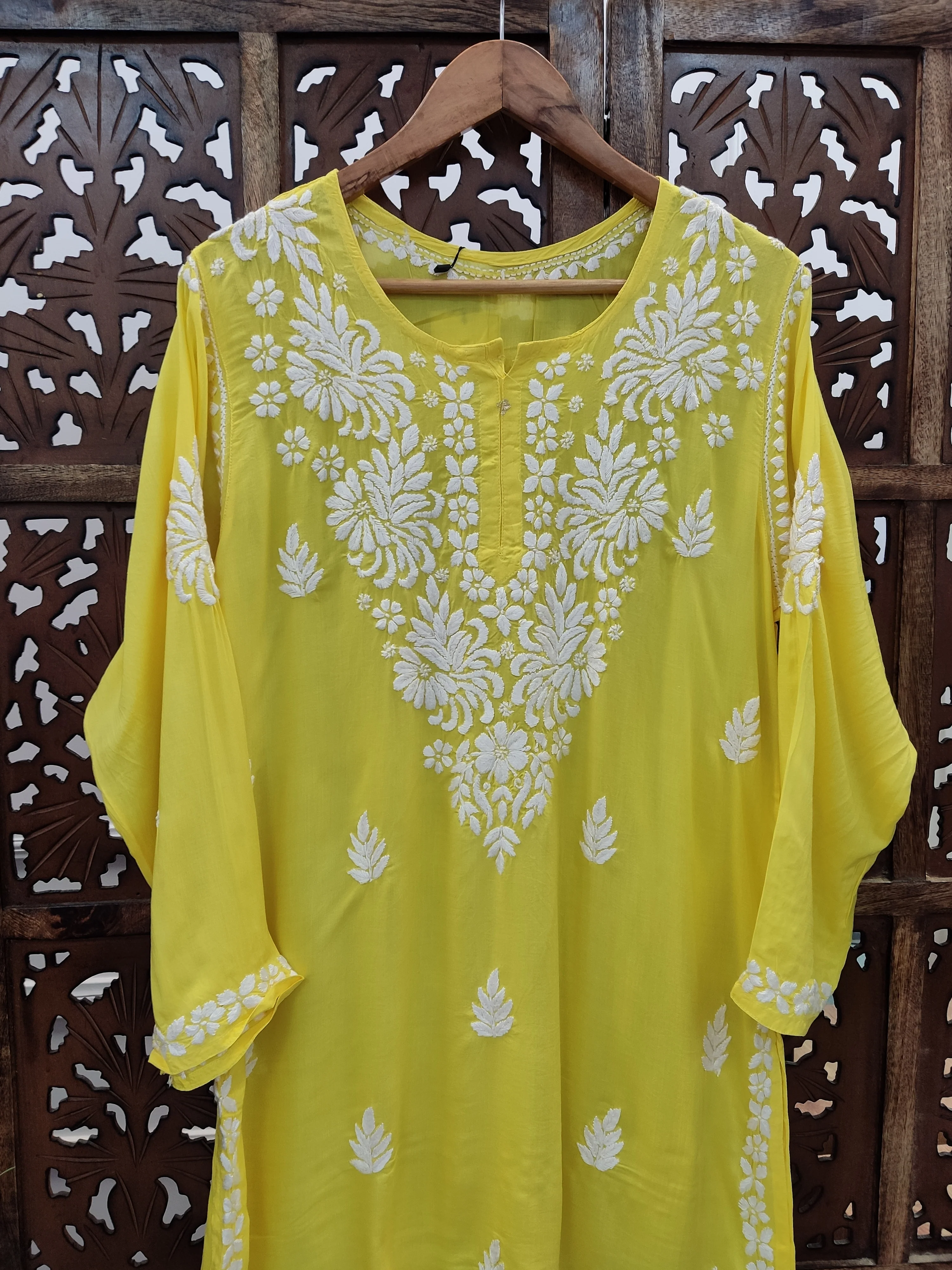 Yellow Modal Chikankari Short Top - Image 3