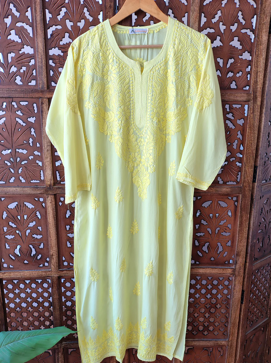 Yellow Modal Chikankari Straight Kurti - Image 2