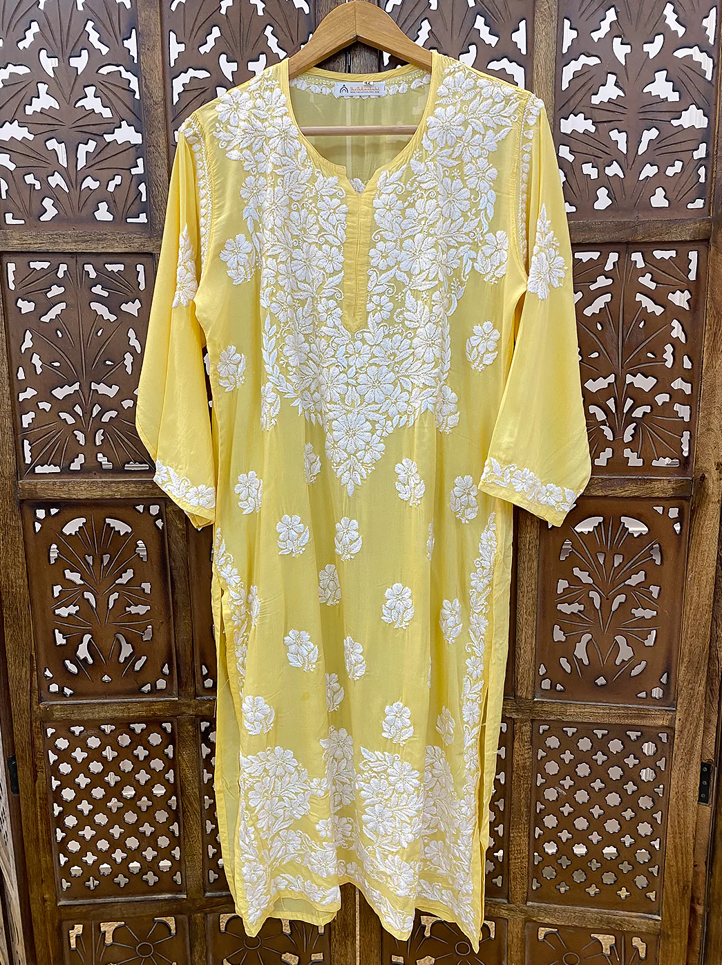 Yellow Modal Chikankari Straight Kurti - Image 2