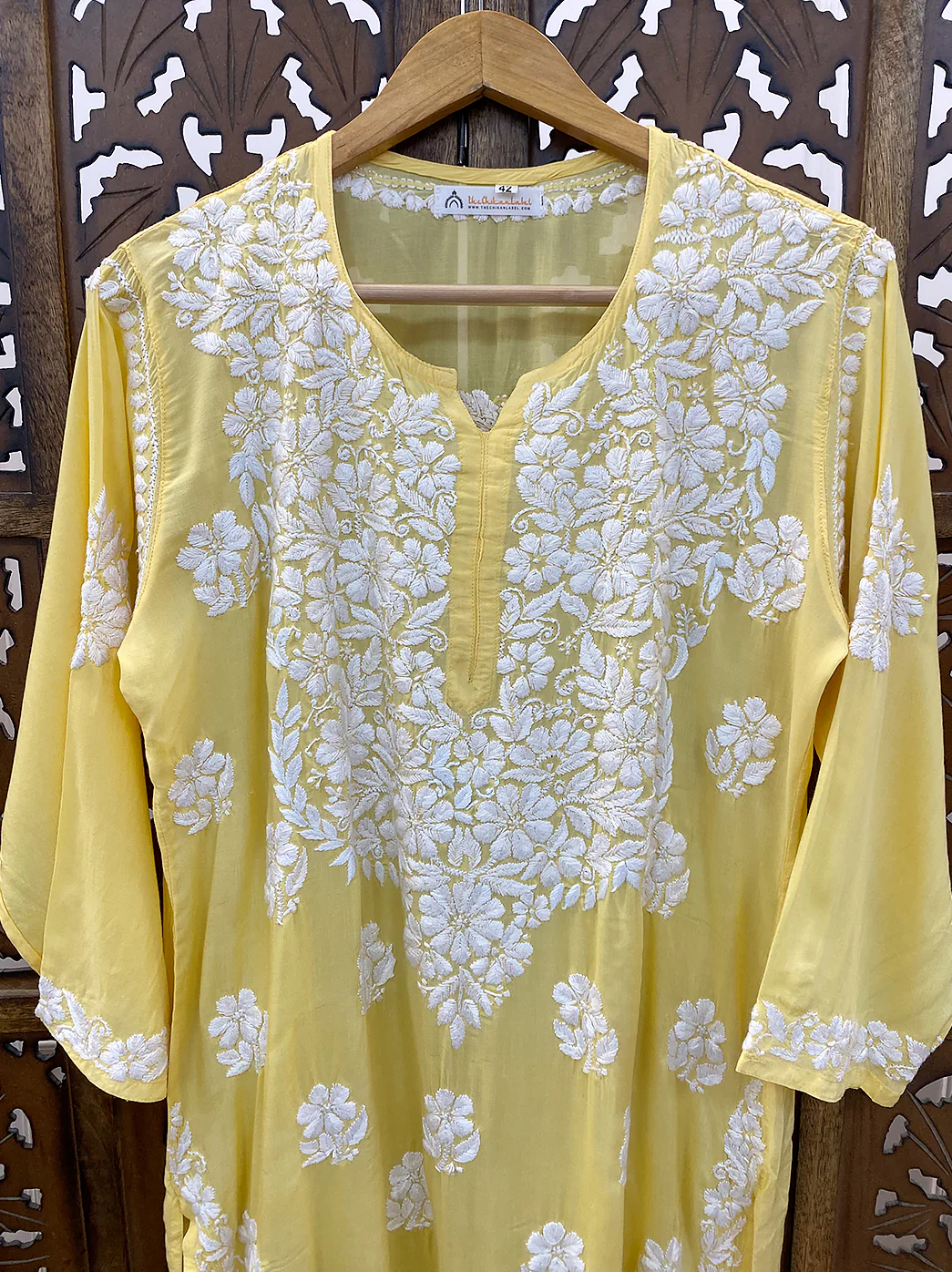 Yellow Modal Chikankari Straight Kurti - Image 3