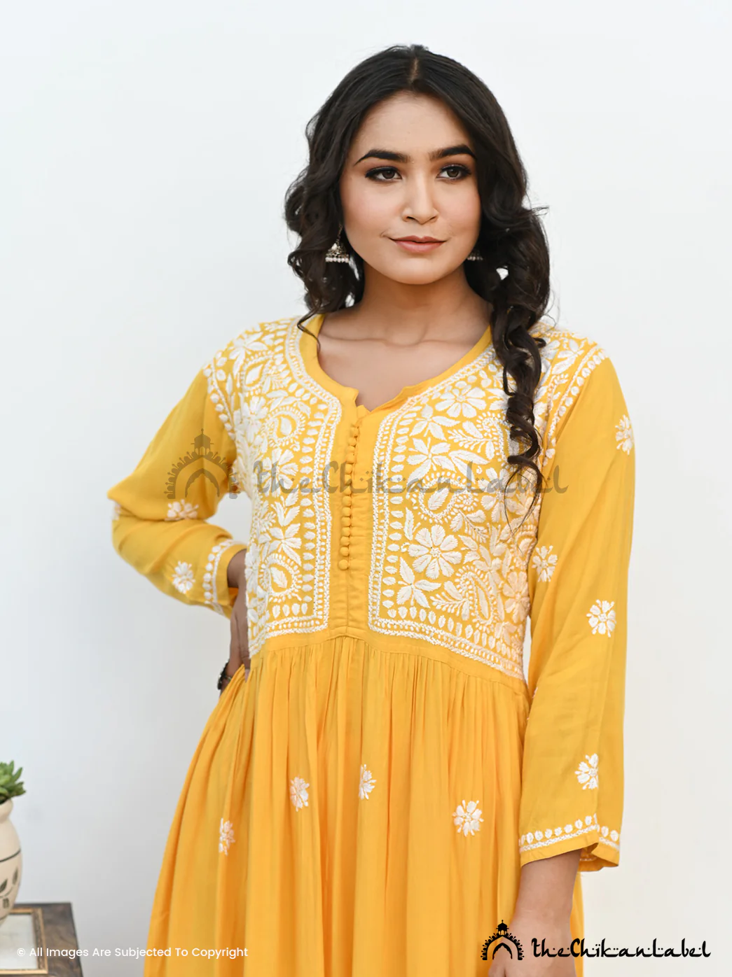Naira Rayon Chikankari Anarkali - Yellow - Image 2