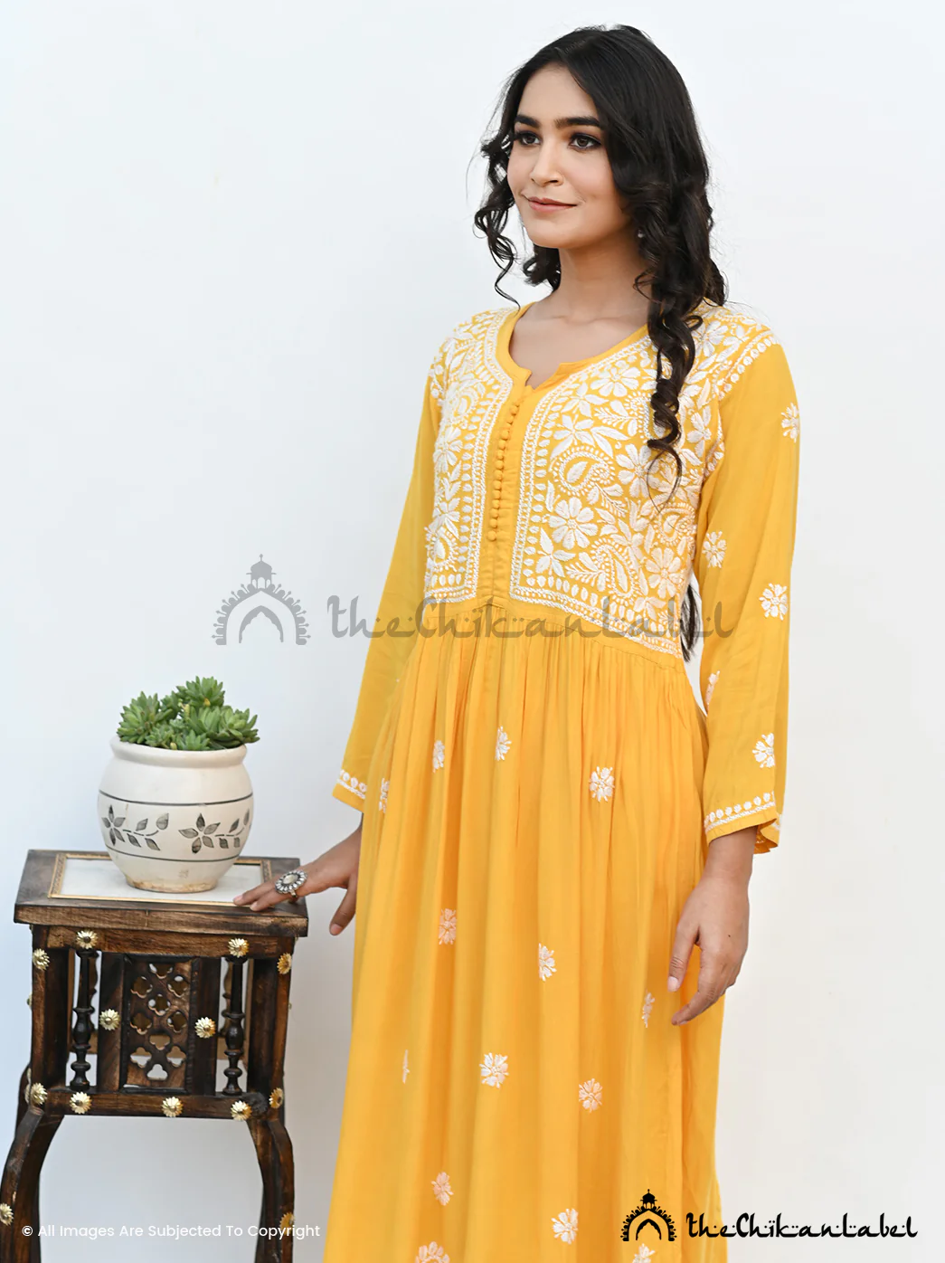 Naira Rayon Chikankari Anarkali - Yellow - Image 3
