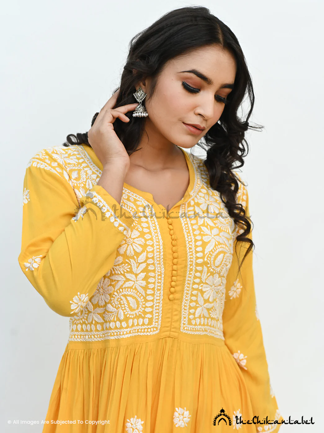 Naira Rayon Chikankari Anarkali - Yellow - Image 5