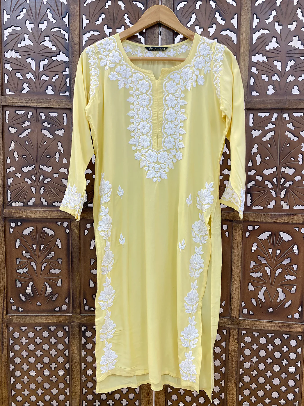 Yellow Rayon Chikankari Straight Kurti - Image 2