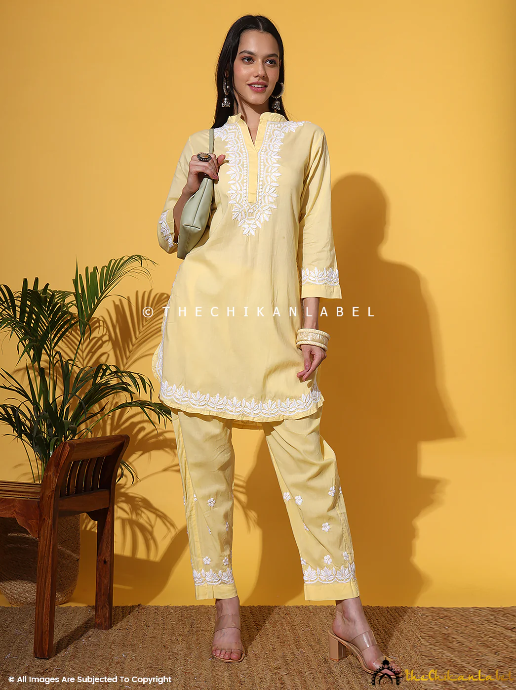 Rumi Organic Cotton Chikankari Kurta Set -Yellow
