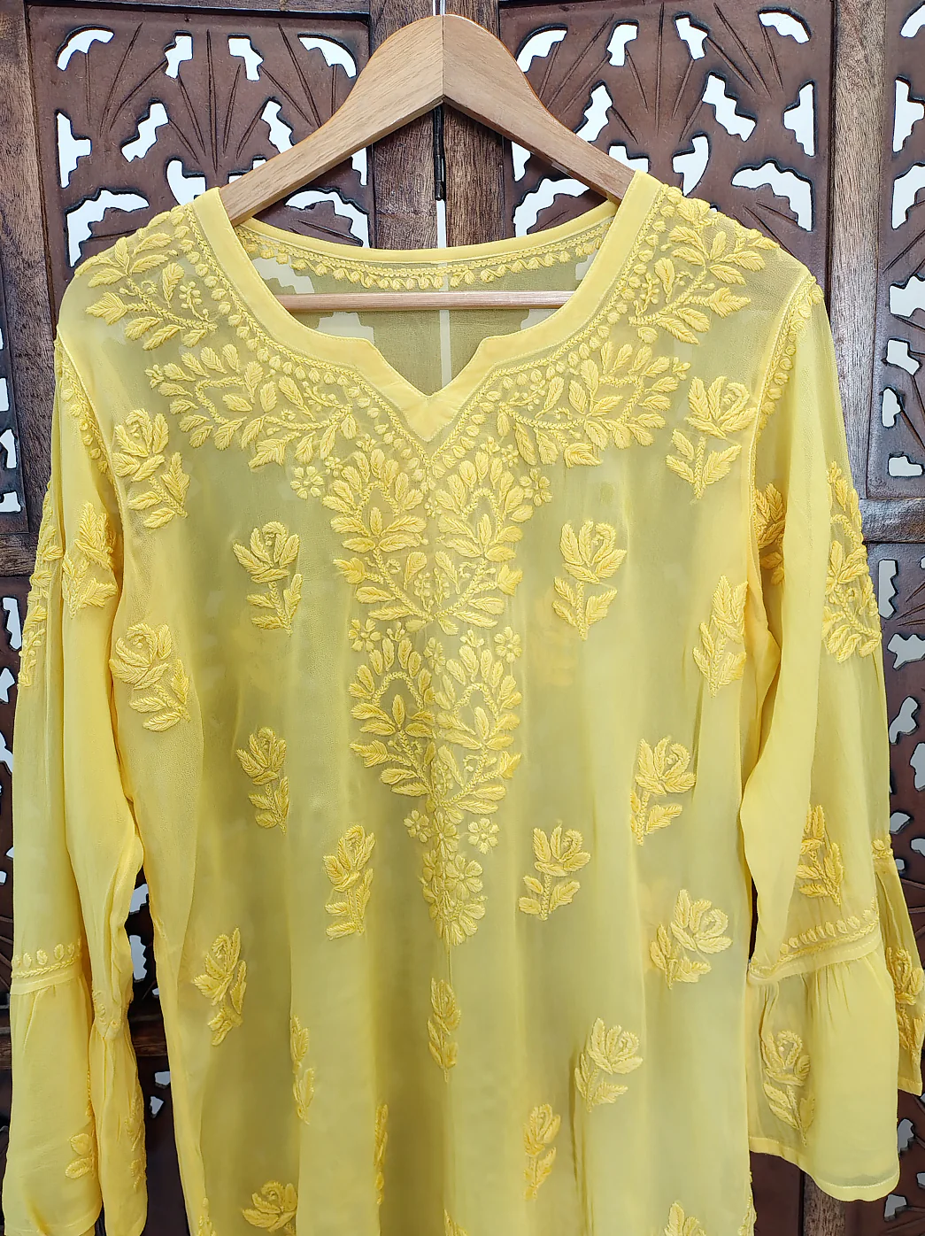Yellow Viscose Chikankari Short Kurta - Image 3