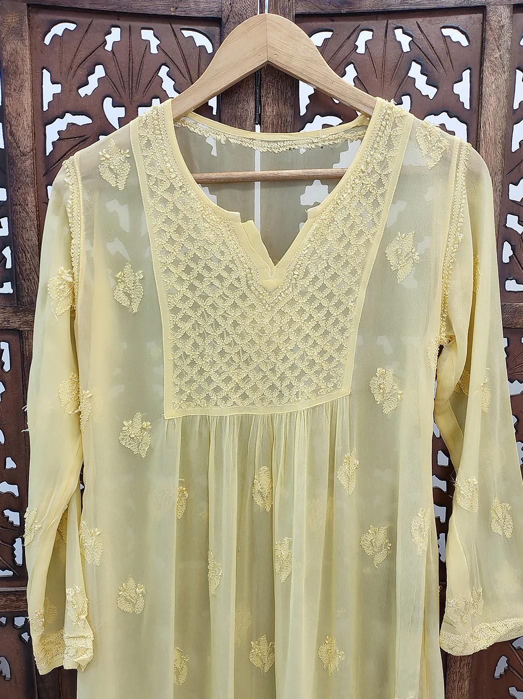 Yellow Viscose Chikankari Short Top - Image 3