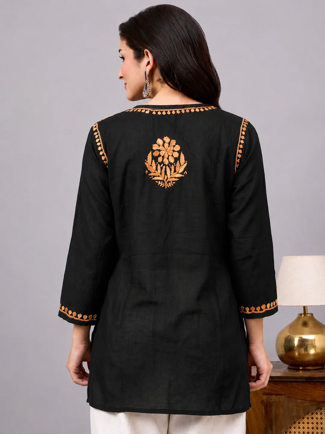 Yusra Rayon Chikankari Short Kurta - Beige - Image 3