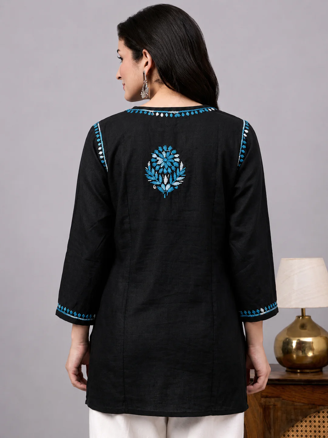 Yusra Rayon Chikankari Short Kurta - Blue - Image 2