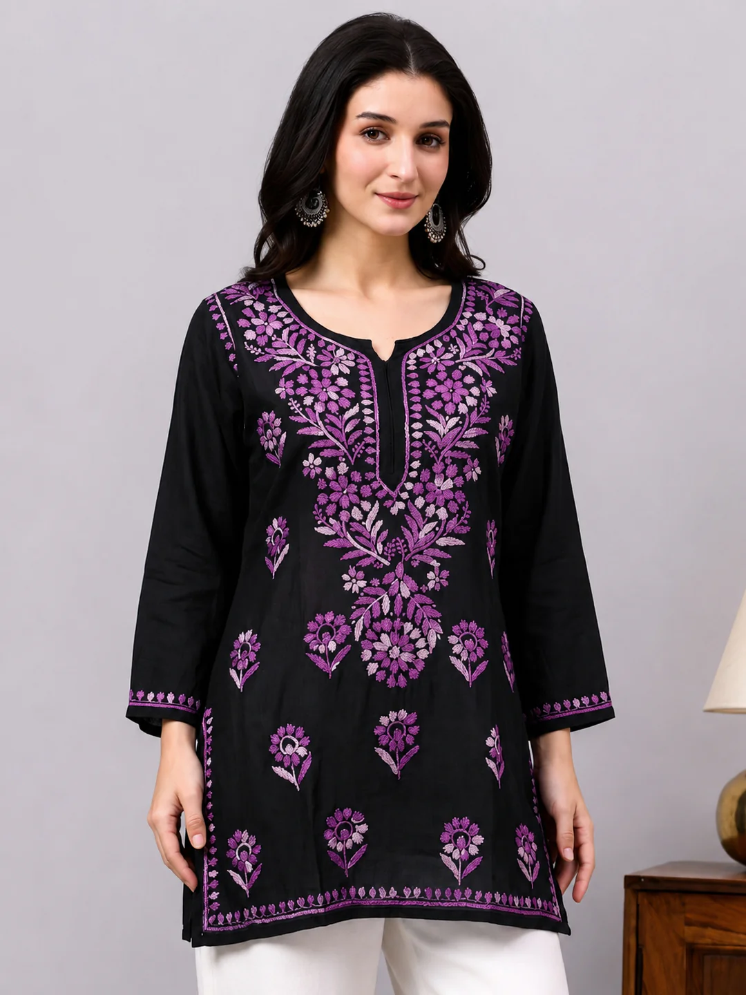 Yusra Rayon Chikankari Short Kurta - Lavender - Image 2