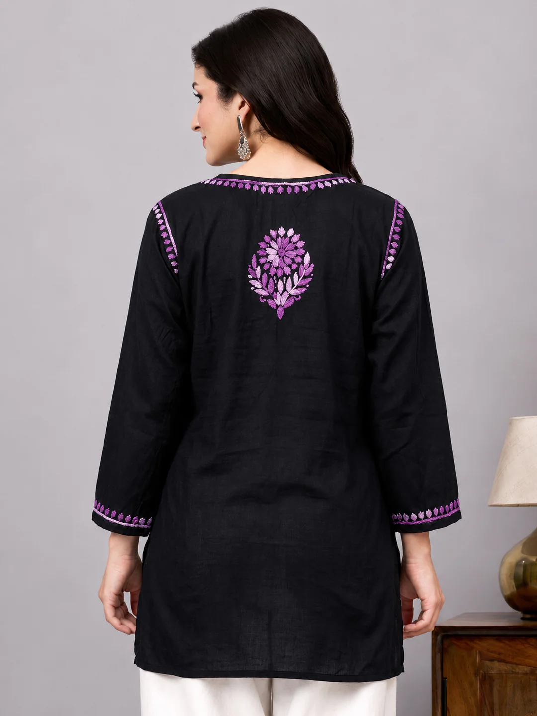 Yusra Rayon Chikankari Short Kurta - Lavender - Image 3