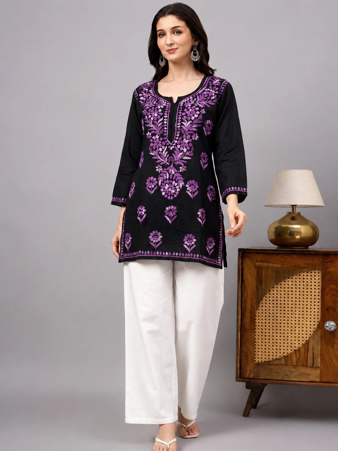 Yusra Rayon Chikankari Short Kurta - Lavender - Image 4