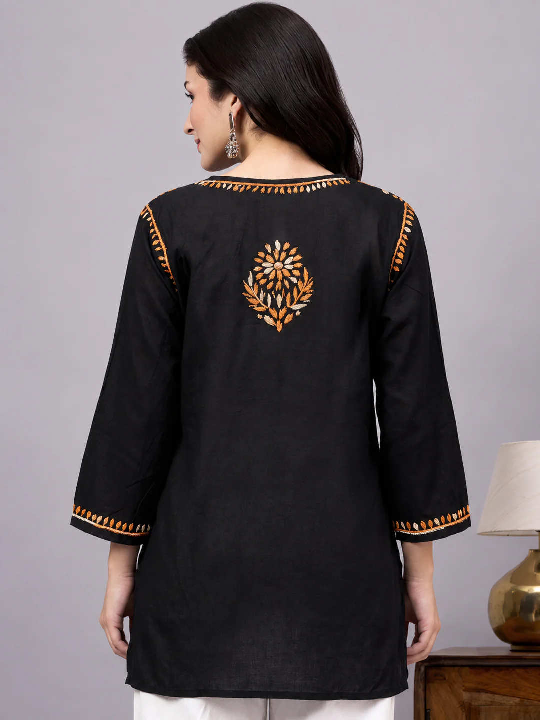 Yusra Rayon Chikankari Short Kurta - Yellow - Image 3
